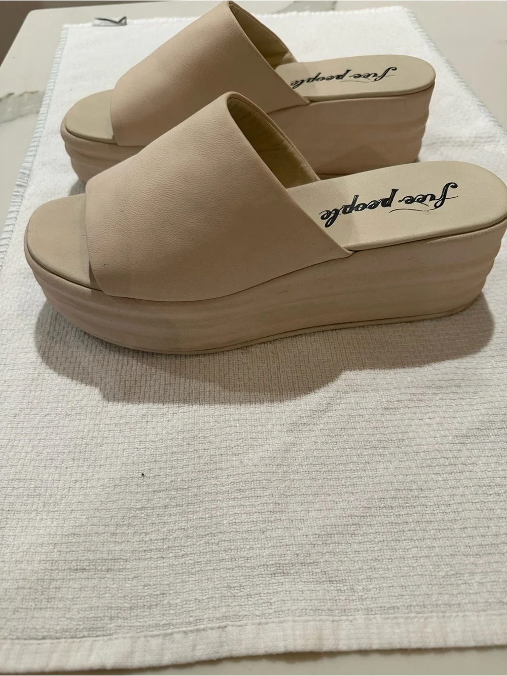 Free People Beige Platform Slide Sandals